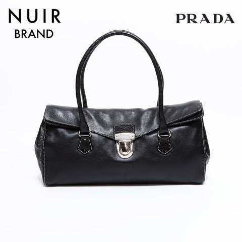 PRADA Silver Hardware Shoulder Bag Black WS7573