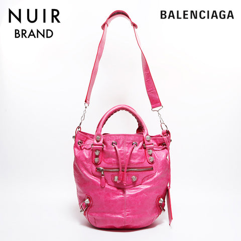 Balenciaga giant pom pom pom silver hardware handbag pink WS7584
