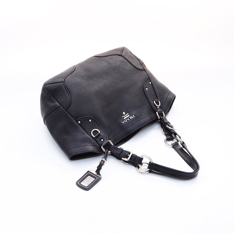 PRADA Silver Hardware Shoulder Bag Black WS7602