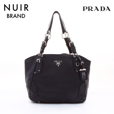 PRADA Silver Hardware Shoulder Bag Black WS7602