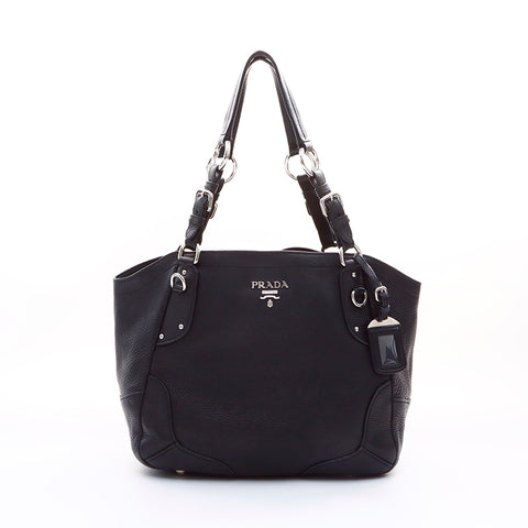 PRADA Silver Hardware Shoulder Bag Black WS7602