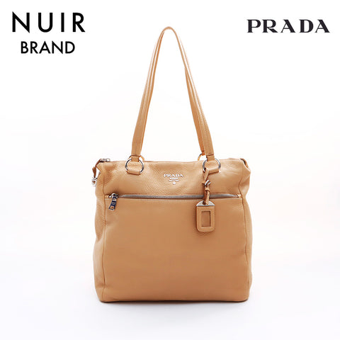 PRADA Silver Metal Fittings Shoulder Bag Beige WS7603