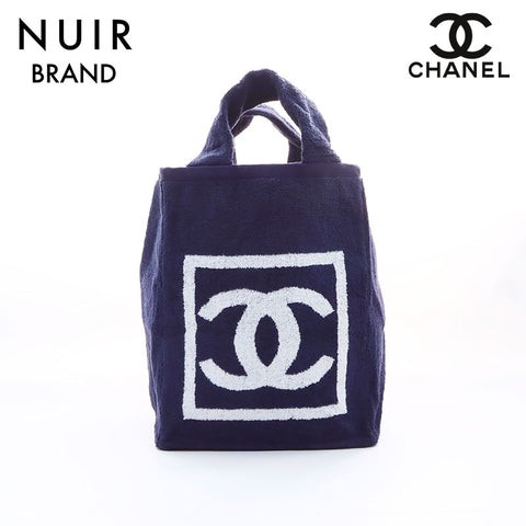 Chanel Pile Coco Mark Towel Handbag Navy WS7616