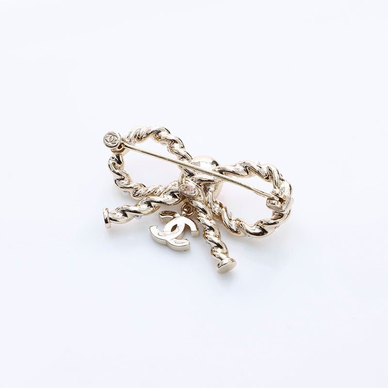 未使用保管品 シャネル CHANEL B23 リボン ブローチ ゴールド WS7623