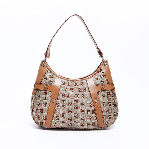 Salvatore Ferragamo Salvatore Ferragamo全面图案帆布肩袋米色WS7651