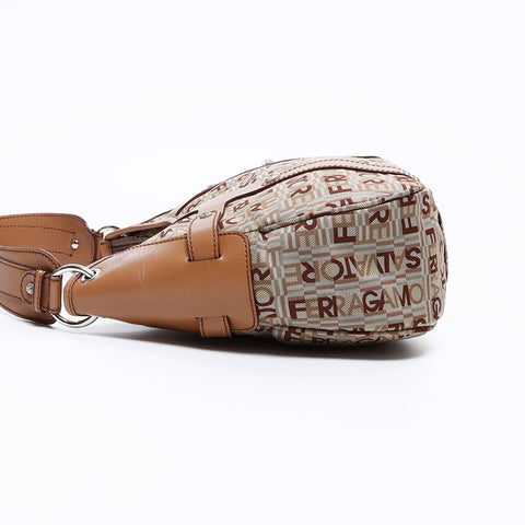 Salvatore Ferragamo All-over pattern canvas Shoulder Bag beige WS7651