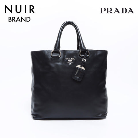 PRADA Silver Metal Fittings Logo Tote Bag Black WS7654