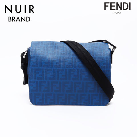 FENDI Zucca Shoulder Bag Blue WS7656