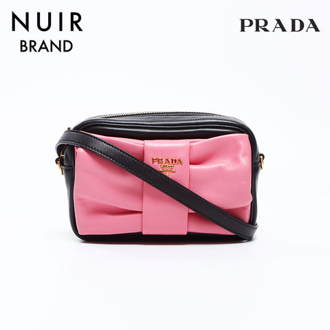 プラダ PRADA リボン ショルダーバッグ ピンク ブラック WS7657