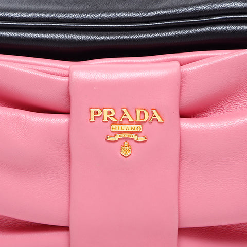 プラダ PRADA リボン ショルダーバッグ ピンク ブラック WS7657