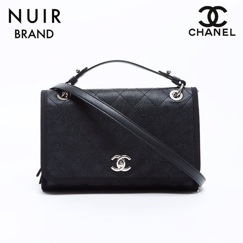 Chanel Coco Mark 2WAY Caviar Skin Matelasse 25 SV Metal Fitting Shoulder Bag Black WS7665