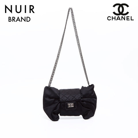 Chanel Ribbon Tie Matelasse 2.55 No. 12 SV Metal fittings Shoulder Bag Black WS7671