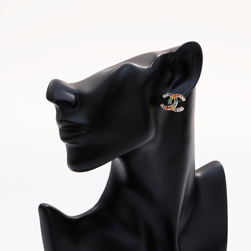 シャネル CHANEL ココマークラインストーン ピアス マルチカラー