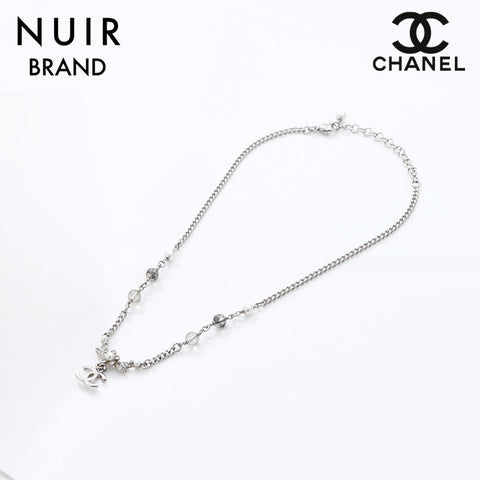 シャネル CHANEL ココマークラインストーンパール ネックレス シルバー WS7674