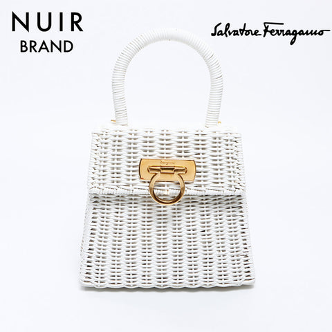 Salvatore Ferragamo Gancini basket bag handbag white WS7675