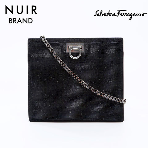 Salvatore Ferragamo Chain Beaded Shoulder Bag Black WS7682