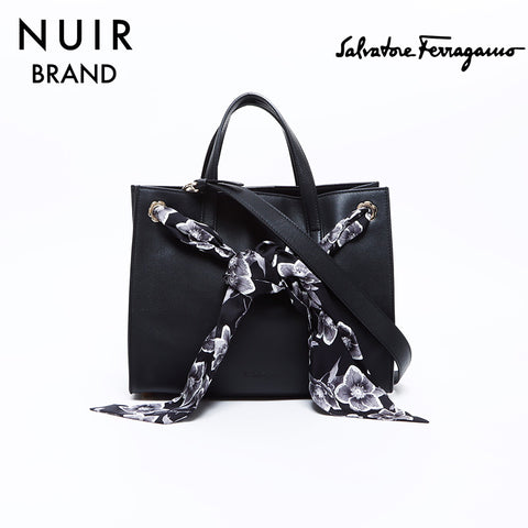 Salvatore Ferragamo Ribbon Scarf Handbag Black WS7683