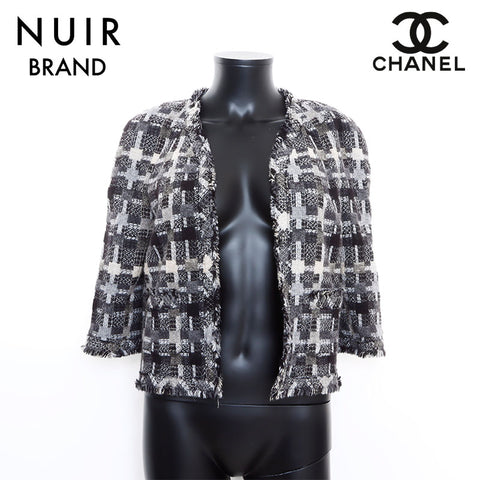 Chanel Tweed 05A No-collar Jacket Wool Gray WS7692