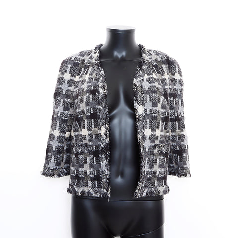 Chanel Tweed 05A No-collar Jacket Wool Gray WS7692
