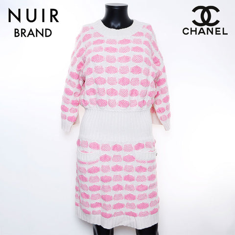 シャネル CHANEL ニット チェック サイズ:36 ワンピース ベージュ ピンク WS7693