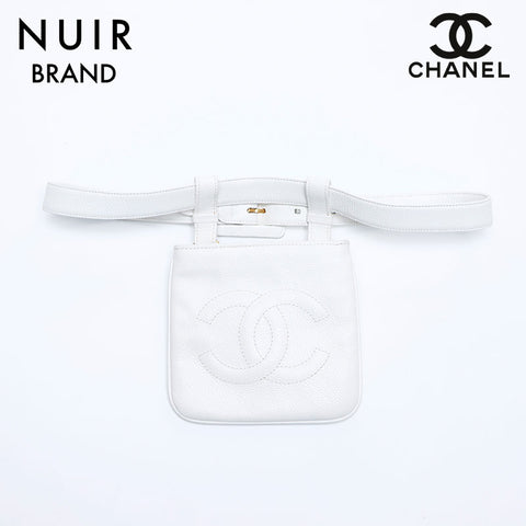 シャネル CHANEL 1番台 ココマーク キャビアスキン ウエストバッグ ホワイト WS7714