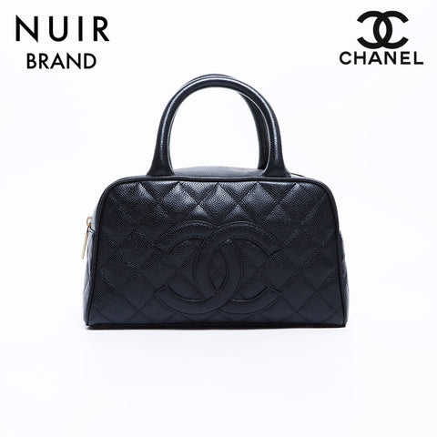 Chanel CHANEL Deka Coco Mark Matelasse Caviar Skin Boston No. 8 Handbag Black WS7718