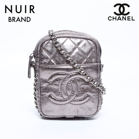 Chanel CHANEL Deka Coco Mark Matelasse Metallic Chain No. 12 Shoulder Bag Silver WS7728