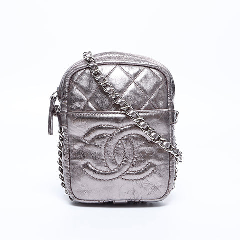 シャネル CHANEL デカココマーク マトラッセ メタリックチェーン12番台 ショルダーバッグ シルバー WS7728