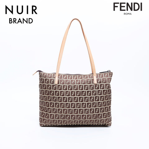 FENDI Zucchino Canvas Tote Bag Beige Brown WS7744