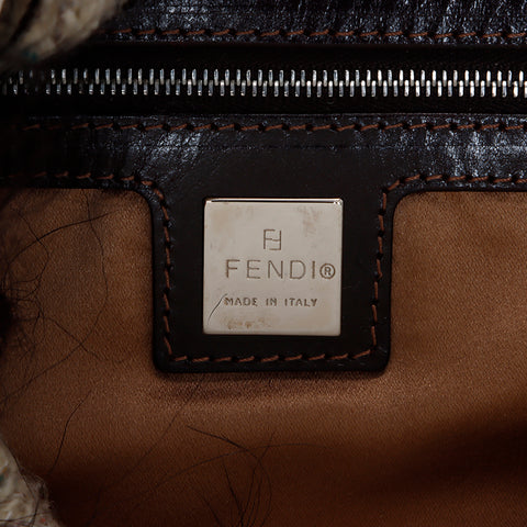 フェンディ FENDI ニット ファー マンマバケット ショルダーバッグ ベージュ WS7745