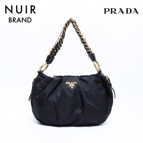 PRADA Chain Nylon Handbag Black WS7749
