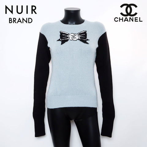 Chanel Größe: 40 Ribbon Cashmere 95A Strickblau Schwarz WS7766