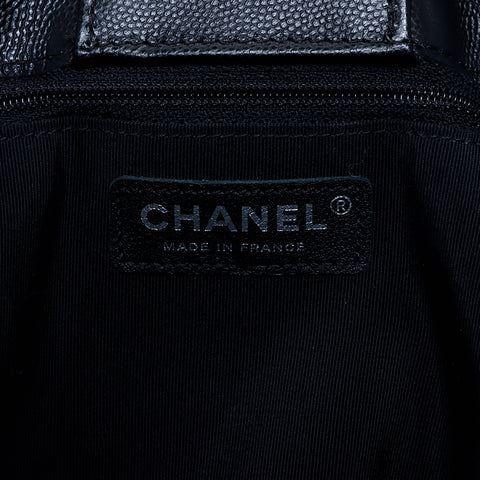 CHANEL 22 V-Stich-Umhängetasche aus silbernem Metall aus Kaviarleder schwarz WS7777