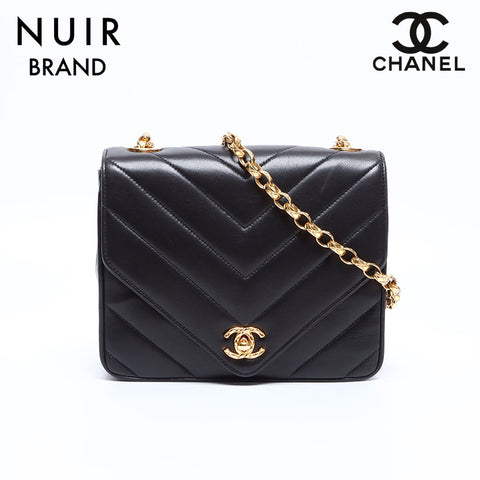 シャネル CHANEL 2番台 Vステッチ チェーン ラムスキン ショルダーバッグ ブラック WS7780 – NUIR VINTAGE