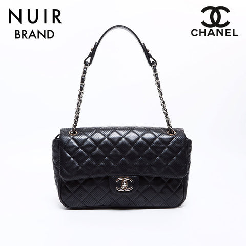 Chanel CHANEL No. 19 Punched Silver Metal Shoulder Bag Black WS7789