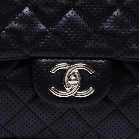 シャネル CHANEL 19番台 パンチング シルバー金具 ショルダーバッグ ブラック WS7789