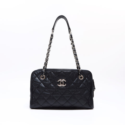 シャネル CHANEL 17番台 マトラッセ シルバー金具 キャビアスキン ショルダーバッグ ブラック WS7792