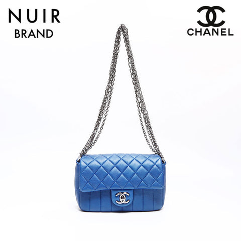 シャネル CHANEL 19番台 チェーン シルバー金具 セミ ショルダーバッグ ブルー WS7794