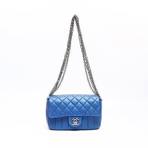 シャネル CHANEL 19番台 チェーン シルバー金具 セミ ショルダーバッグ ブルー WS7794