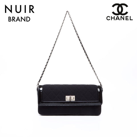 シャネル CHANEL 6番台 コットン エナメル 2.55 ショルダーバッグ ブラック WS7795