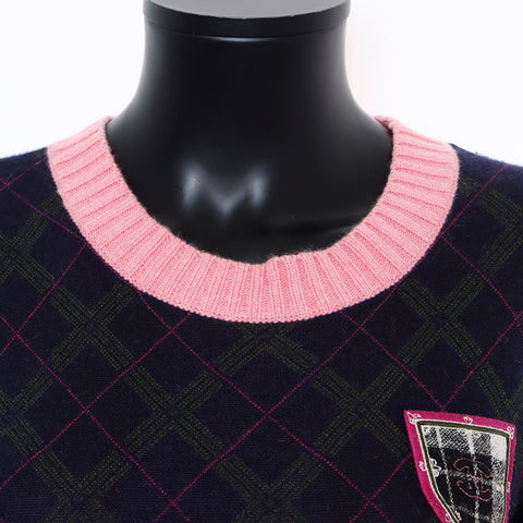 シャネル CHANEL サイズ:34 半袖 カシミア ココマーク ワッペン ワンピース ネイビー WS7797