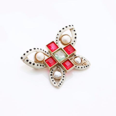 CHANEL A16C Butterfly Brooch Gold red WS7803