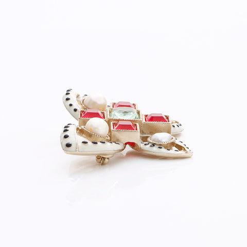 CHANEL A16C Butterfly Brooch Gold red WS7803