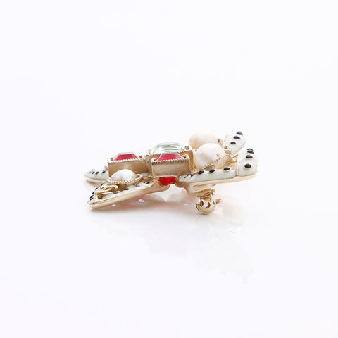 CHANEL A16C Butterfly Brooch Gold red WS7803