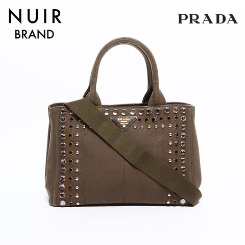 PRADA Canapa 2way Canvas Handbag Khaki WS7808