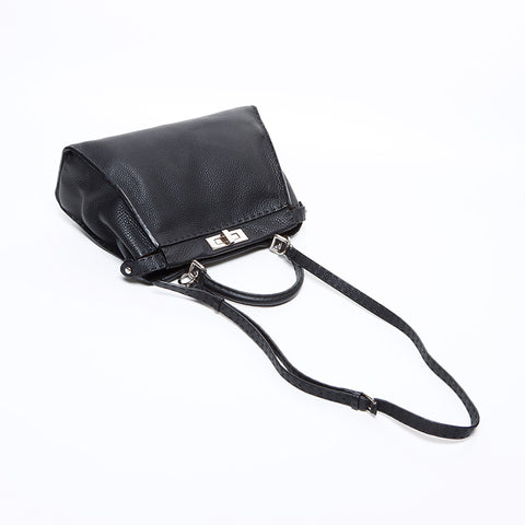 FENDI Peekaboo 2way Leather Silver Hardware Shoulder Bag Black WS7817