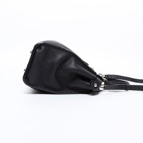 FENDI Peekaboo 2way Leather Silver Hardware Shoulder Bag Black WS7817