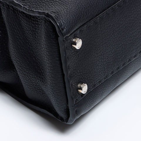 FENDI Peekaboo 2way Leather Silver Hardware Shoulder Bag Black WS7817