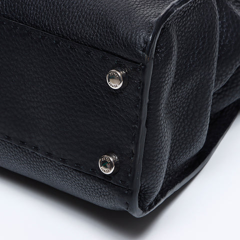 FENDI Peekaboo 2way Leather Silver Hardware Shoulder Bag Black WS7817