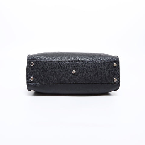 FENDI Peekaboo 2way Leather Silver Hardware Shoulder Bag Black WS7817